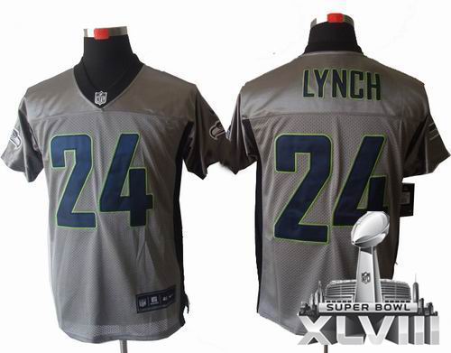 Youth Nike Seattle Seahawks 24# Marshawn Lynch Gray shadow elite 2014 Super bowl XLVIII(GYM) Jersey