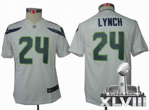 Youth Nike Seattle Seahawks 24# Marshawn Lynch white limited 2014 Super bowl XLVIII(GYM) Jersey