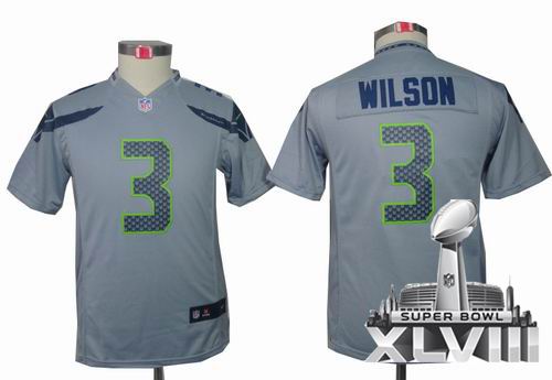 Youth Nike Seattle Seahawks 3# Russell Wilson Grey limited 2014 Super bowl XLVIII(GYM) Jersey