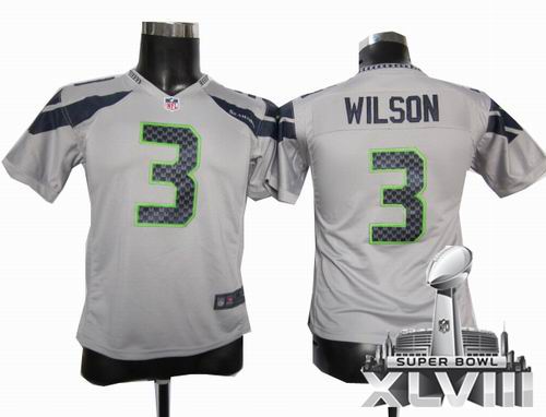 Youth Nike Seattle Seahawks 3# Russell Wilson grey game 2014 Super bowl XLVIII(GYM) Jersey