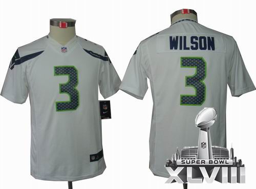 Youth Nike Seattle Seahawks 3# Russell Wilson white limited 2014 Super bowl XLVIII(GYM) Jersey