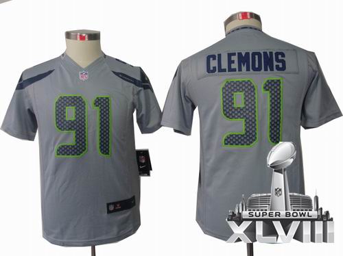 Youth Nike Seattle Seahawks 91 Chris Clemons grey limited 2014 Super bowl XLVIII(GYM) Jersey