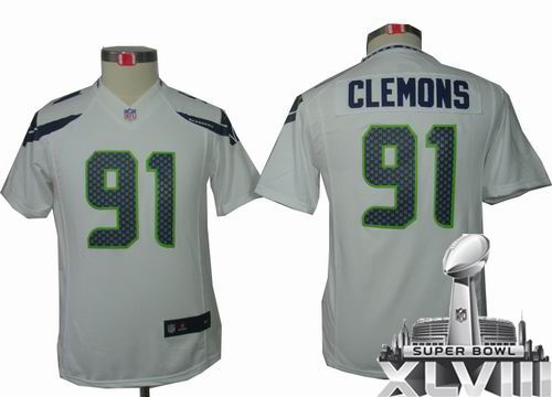 Youth Nike Seattle Seahawks 91 Chris Clemons white limited 2014 Super bowl XLVIII(GYM) Jersey