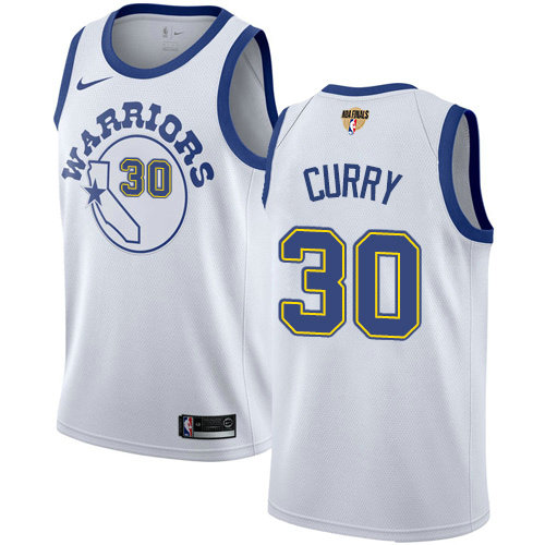 Youth Nike Warriors #30 Stephen Curry White Throwback The Finals Patch Youth NBA Swingman Hardwood Classics Jersey