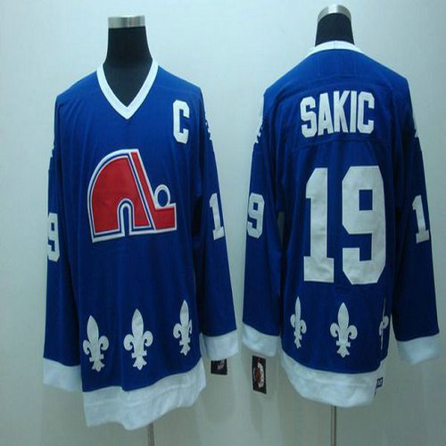 Youth Nordiques #19 Joe Sakic Stitched CCM Throwback Blue NHL Jersey