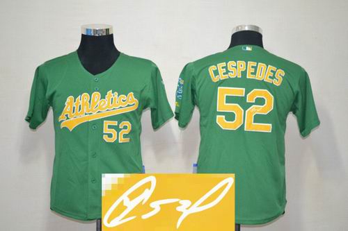 Youth Oakland Athletics #52 Yoenis Cespedes green signature Jersey