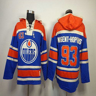 Youth Oilers #93 Nugent-Hopkins Light Blue Sawyer Hooded Sweatshirt Stitched NHL Jersey
