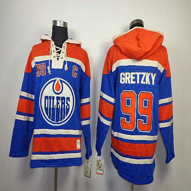 Youth Oilers #99 Wayne Gretzky Light Blue Sawyer Hooded Sweatshirt Stitched NHL Jersey