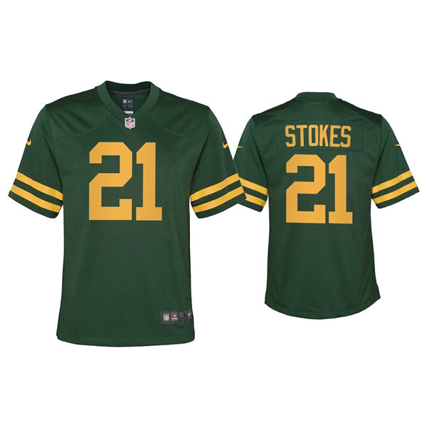 Youth Packers #21 Eric Stokes Alternate Game Green Jersey