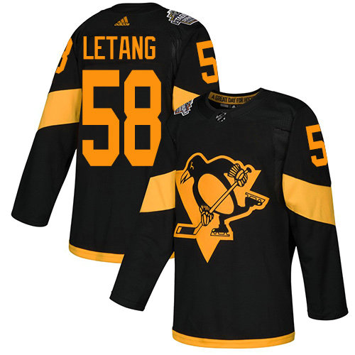 Youth Penguins #58 Kris Letang Black Authentic 2019 Stadium Series Stitched Youth Hockey Jersey