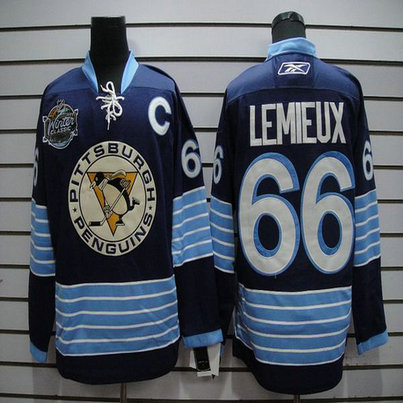 Youth Penguins #66 Mario Lemieux Stitched Dark Blue 2011 Winter Classic Vintage NHL Jersey