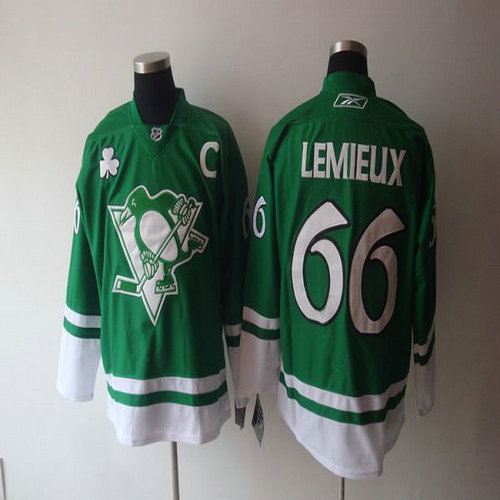Youth Penguins #66 Mario Lemieux Stitched Green St Patty's Day NHL Jersey