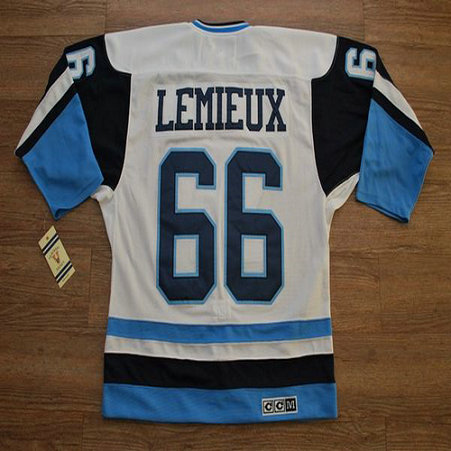 Youth Penguins #66 Mario Lemieux Stitched White Blue CCM Throwback NHL Jersey