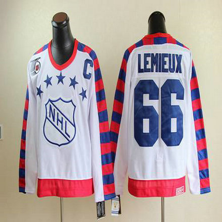Youth Penguins #66 Mario Lemieux White All Star CCM Throwback 75TH Stitched NHL Jersey