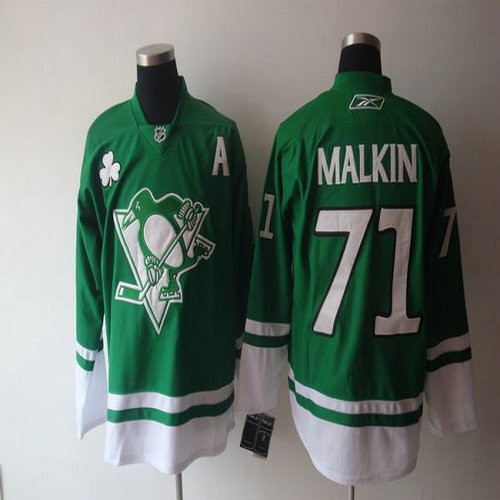 Youth Penguins #71 Evgeni Malkin Stitched Green St Patty's Day NHL Jersey