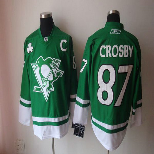 Youth Penguins #87 Sidney Crosby Stitched Green St Patty's Day NHL Jersey