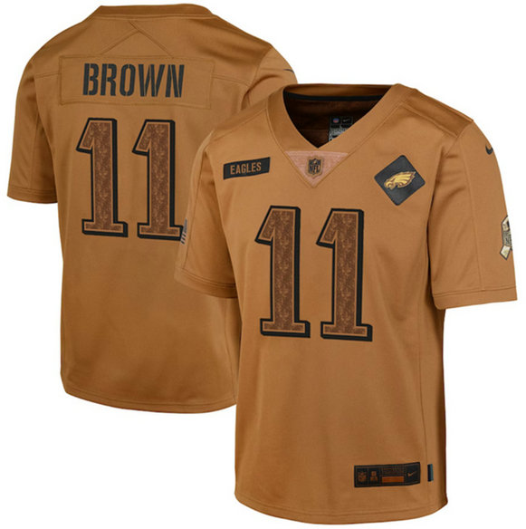Youth Philadelphia Eagles #11 A. J. Brown 2023 Brown Salute To Service Limited Stitched Football Jersey