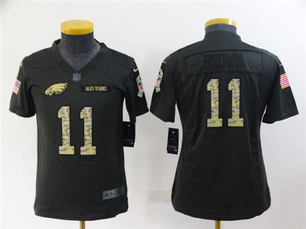 Youth Philadelphia Eagles #11 A. J. Brown Black Salute To Service Stitched Football Jersey