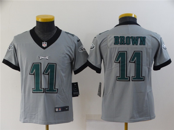 Youth Philadelphia Eagles #11 A. J. Brown Grey Inverted Legend Stitched Football Jersey