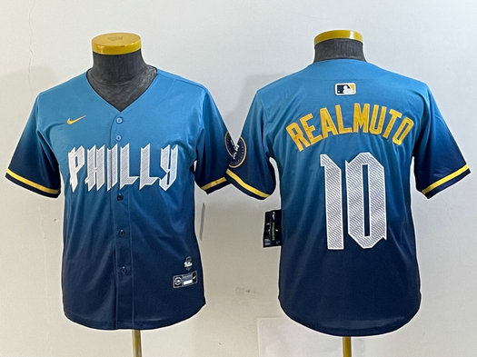 Youth Philadelphia Phillies #10 J.T. Realmuto Blue 2024 City Connect Limited Stitched Baseball Jersey 2