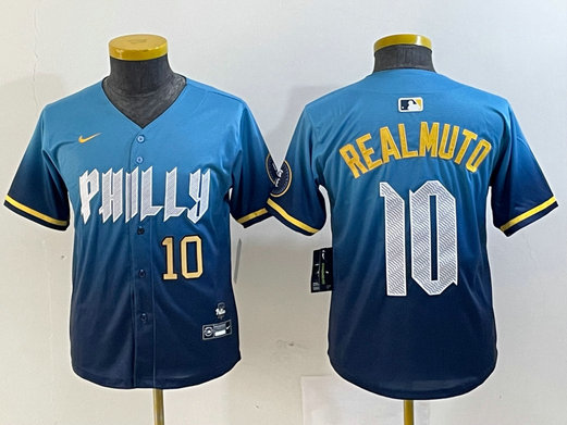 Youth Philadelphia Phillies #10 J.T. Realmuto Blue 2024 City Connect Limited Stitched Baseball Jersey 3