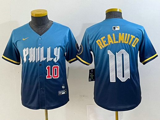 Youth Philadelphia Phillies #10 J.T. Realmuto Blue 2024 City Connect Limited Stitched Baseball Jersey 4
