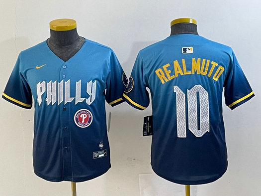 Youth Philadelphia Phillies #10 J.T. Realmuto Blue 2024 City Connect Limited Stitched Baseball Jersey 8