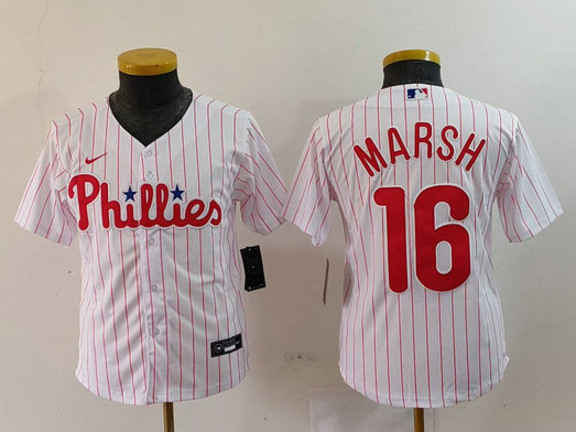 Youth Philadelphia Phillies #16 Brandon Marsh White Cool Base Stitched Baseball Jersey 1