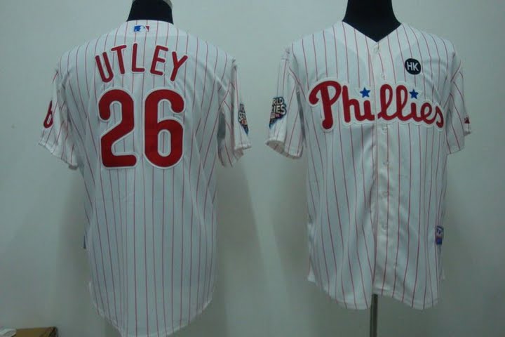 Youth Philadelphia Phillies #26 Utley Cool Base Jersey w2009 World Series Patch color WHITE red strip