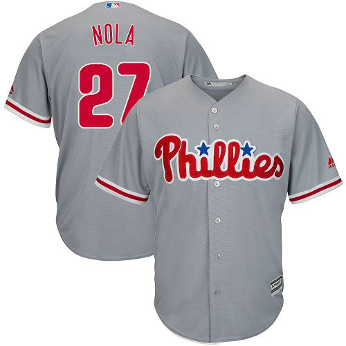 Youth Philadelphia Phillies #27 Aaron Nola Replica Grey Road Cool Base MLB Jersey