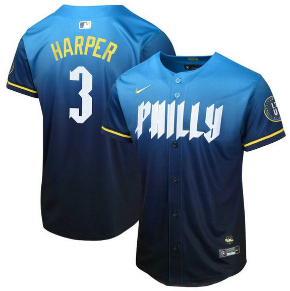 Youth Philadelphia Phillies #3 Bryce Harper Blue 2024 City Connect Limited Stitched Baseball Jersey