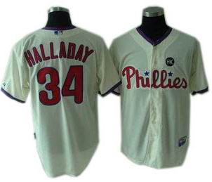 Youth Philadelphia Phillies #34 Roy Halladay Cool Base Jerseys color cream