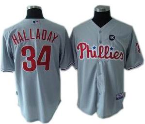 Youth Philadelphia Phillies #34 Roy Halladay Cool Base Jerseys color gray