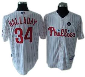 Youth Philadelphia Phillies #34 Roy Halladay Cool Base Jerseys white RED STRIP