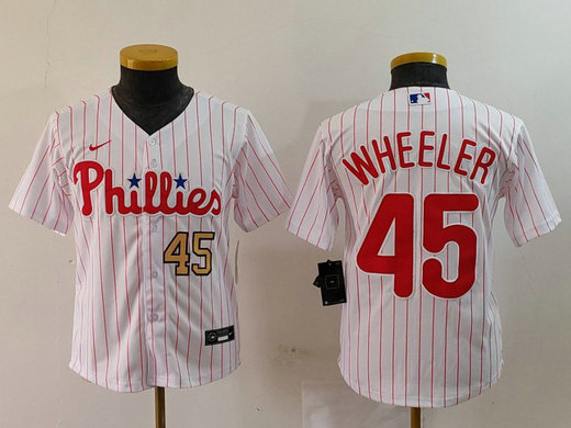 Youth Philadelphia Phillies #45 Zack Wheeler White Cool Base Stitched Baseball Jersey 1