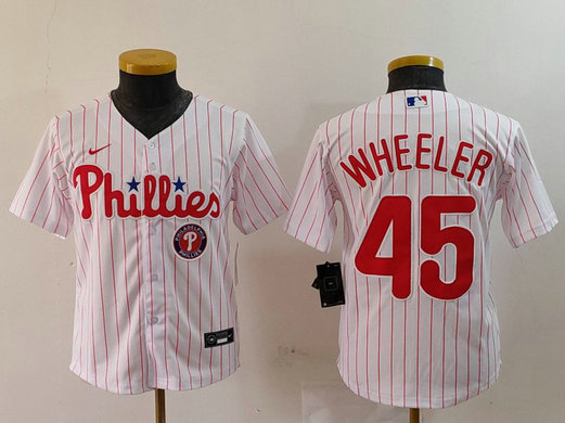 Youth Philadelphia Phillies #45 Zack Wheeler White Cool Base Stitched Baseball Jersey 2