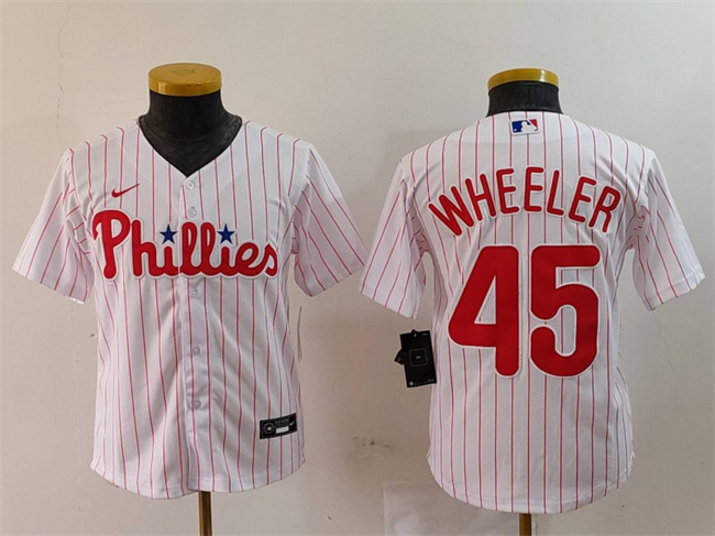 Youth Philadelphia Phillies #45 Zack Wheeler White Cool Base Stitched Baseball Jersey