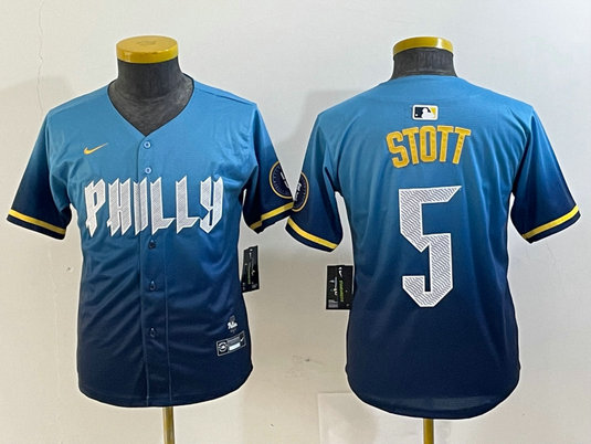 Youth Philadelphia Phillies #5 Bryson Stott Blue 2024 City Connect Limited Stitched Baseball Jersey 7