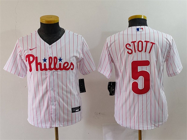 Youth Philadelphia Phillies #5 Bryson Stott White Cool Base Stitched Baseball Jersey