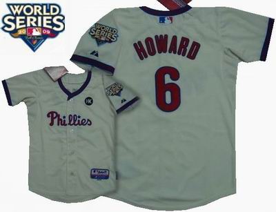Youth Philadelphia Phillies #6 Ryan Howard Cool Base Jersey w2009 World Series Patch color Cream