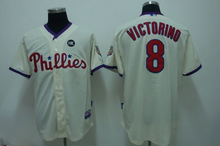 Youth Philadelphia Phillies #8 VICTORINO Cool Base Jersey w2009 World Series Patch color Cream