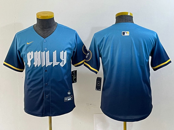 Youth Philadelphia Phillies Blank Blue 2024 City Connect Limited Stitched Baseball Jersey 2
