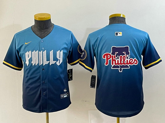 Youth Philadelphia Phillies Blank Blue 2024 City Connect Limited Stitched Baseball Jersey 3