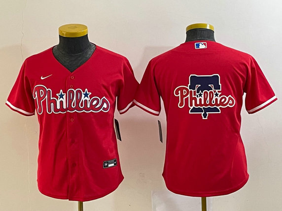 Youth Philadelphia Phillies Red Team Big Logo Cool Base Stitched Baseball Jersey