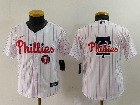 Youth Philadelphia Phillies Team Big Logo White Cool Base Stitched Baseball Jersey 4