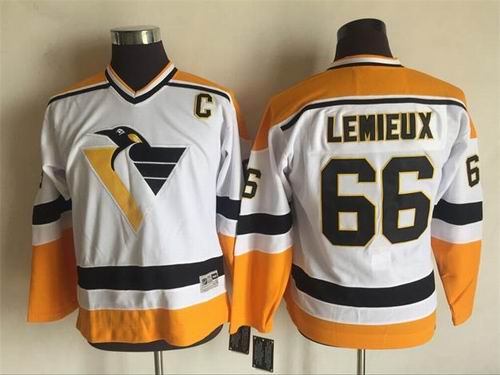 Youth Pittsburgh Penguins #66 Marion Lemieux white CCM Throwback Jersey