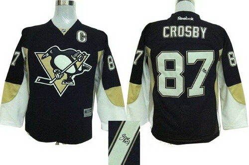 Youth Pittsburgh Penguins #87 Sidney Crosby black 2014 Stadium Series Hockey NHL signature jerseys