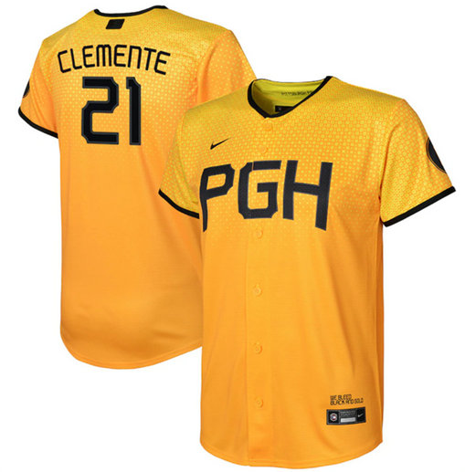 Youth Pittsburgh Pirates #21 Roberto Clemente Gold 2023 City Connect Stitched Jersey