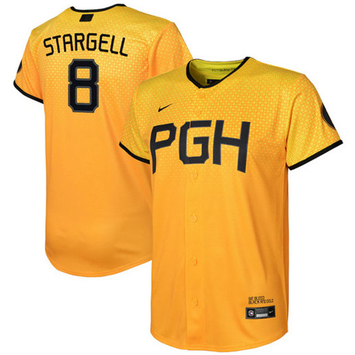 Youth Pittsburgh Pirates #8 Willie Stargell Gold 2023 City Connect Stitched Jersey