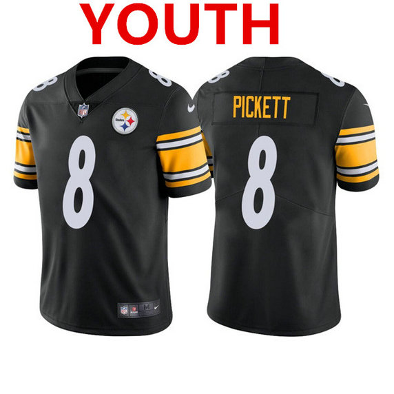 Youth Pittsburgh Steelers #8 Kenny Pickett Black 2022 Vapor Untouchable Stitched NFL Nike Limited Jersey